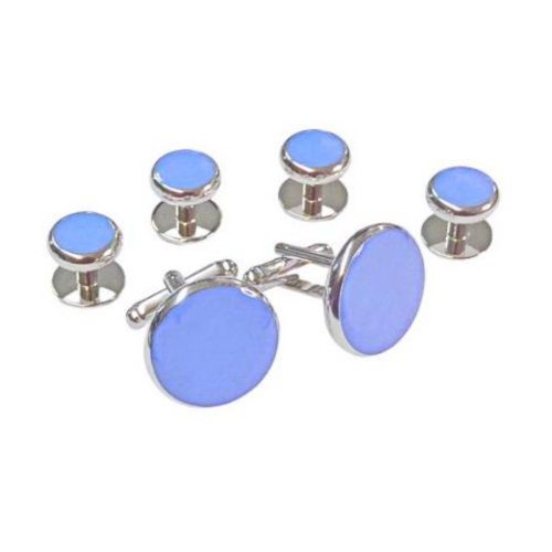 Sky Blue Tuxedo Studs and Cufflinks Silver Trim